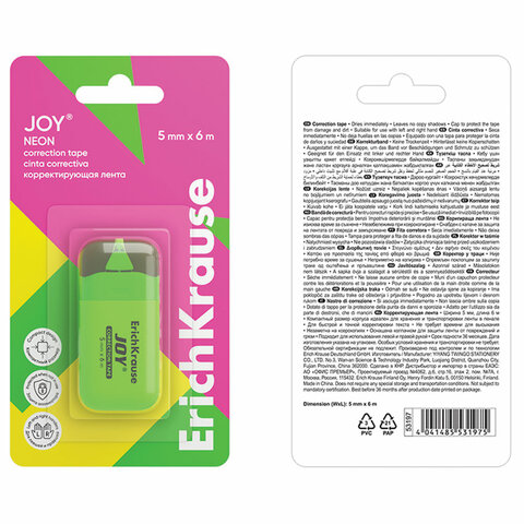 Корректирующая лента ERICH KRAUSE "JOY" 5 мм х 6 м, корпус ассорти, блистер, европодвес, 53197 272904 - МСК «Форвард»
