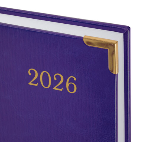 Ежедневник датированный 2026, А5, 138x213 мм, BRAUBERG "Senator", под кожу, фиолетовый, 117093 - МСК «Форвард»