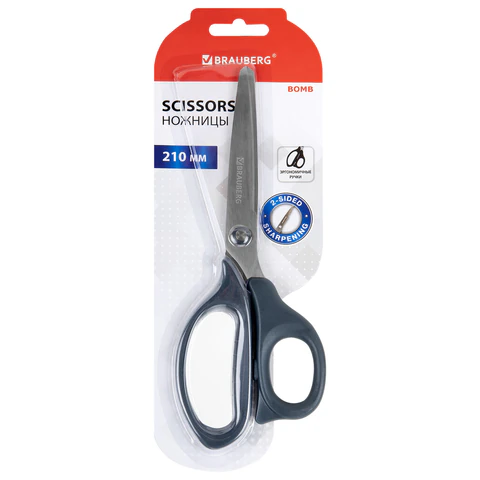 Ножницы BRAUBERG "BOMB", 210 мм, графитовый цвет, 2-сторонняя заточка, эргономичные, 238856 - МСК «Форвард»