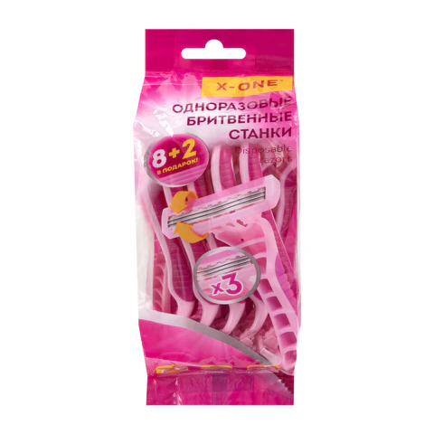 Бритвенные станки одноразовые, 3 лезвия, увлажняющая полоска, плавающая головка, 10 шт., розовый, X-ONE (ИКС-УАН), 700035 - МСК «Форвард»