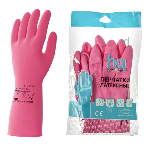 Перчатки латексные КЩС, сверхпрочные, плотные, хлопковое напыление, размер 7,5-8, M (средний), красные, HQ Profiline, 73582 608746 - МСК «Форвард»