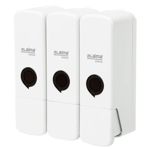 Дозатор тройной 3 х 0,3 л для жидкого мыла/шампуня/геля LAIMA PREMIUM, НАЛИВНОЙ, белый, 609500