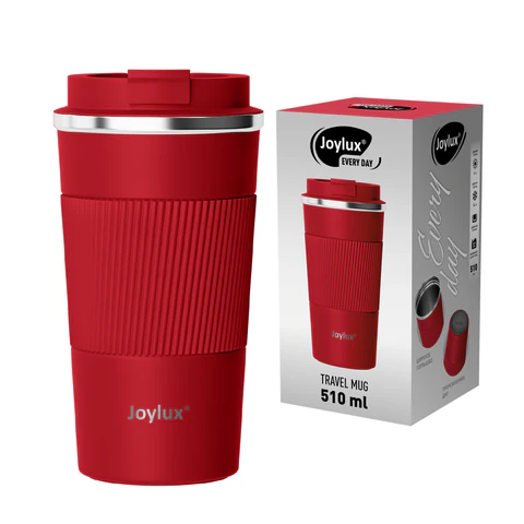 Термокружка 510 мл JOYLUX (ДЖОЙЛЮКС) EVERY DAY, нержавеющая сталь SUS304, силиконовый рукав, красный матовый, 700294 - МСК «Форвард»
