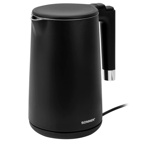 Чайник электрический с двойными стенками SONNEN KT-8719B, 1,5 л, 2200 Вт, черный, 454692 - МСК «Форвард»