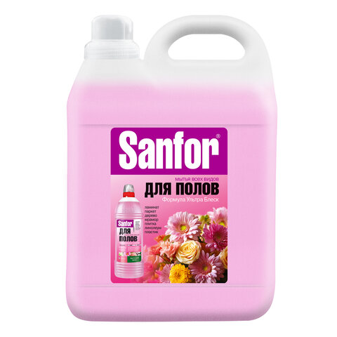 Средство для мытья пола 5 л, SANFOR "Цветочный фреш", "ультраблеск", 17524 608306
