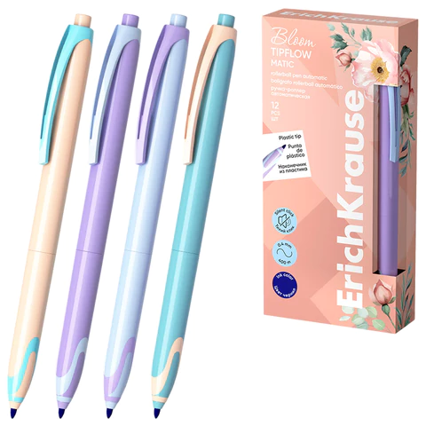 Ручка-роллер автоматическая ERICH KRAUSE "TipFlow Pastel Bloom", СИНЯЯ, корпус ассорти, 0,4 мм, 63705 144581 - МСК «Форвард»