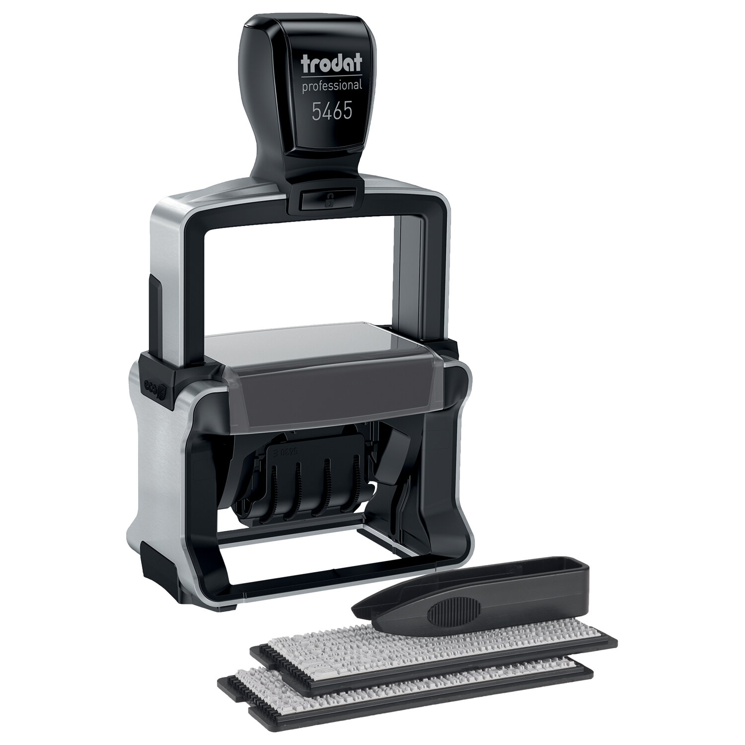 Датер самонаб. металл. 4 строки+дата, оттиск 56*33мм сине-красный TRODAT 5465, КАССЫ В КОМПЛЕКТЕ 546 230556