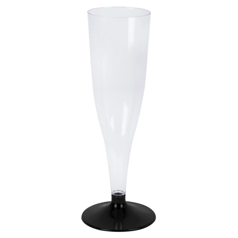 Бокал одноразовый 150 мл для шампанского "Флюте" КОМПЛЕКТ 450шт пластиковый, черная низкая ножка, ВЗЛП, 1009П/Ч 609222 - МСК «Форвард»