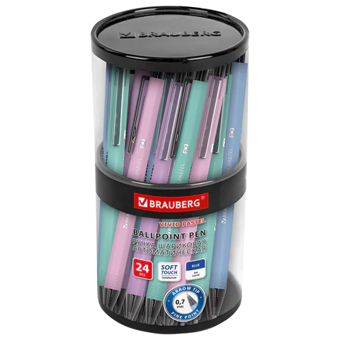Ручка шариковая автоматическая BRAUBERG "VIVID PASTEL", корпус soft-touch, СИНЯЯ, пишущий узел 0,7 мм, линия письма 0,35 мм, 144404 - МСК «Форвард»