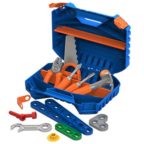 Набор инструментов с конструктором игрушечный, пластик, 47 предметов в чемодане, НОРДПЛАСТ, 545 666471