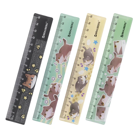 Линейка пластиковая 15 см BRAUBERG "МИЛЫЕ КОТЫ", тонированная, ассорти, 210865 - МСК «Форвард»