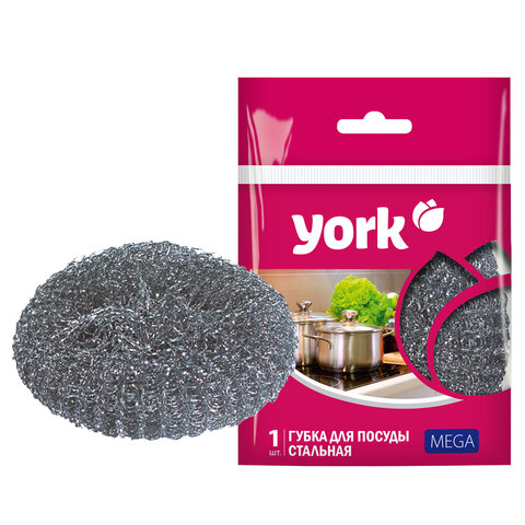 Губка (мочалка) металлическая, 40г, МЕГА, для посуды, гриля, плиты, YORK, 003030 703715