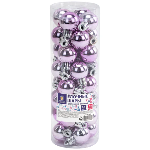 Шары ёлочные 32 шт., 2,5 см, "Tender Shine", пластик, розовые, глянец, ЗОЛОТАЯ СКАЗКА, 592503 - МСК «Форвард»