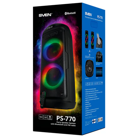 Колонка портативная SVEN PS-770, 100 Вт, TWS, Bluetooth, FM, USB, microSD, LED-дисп, черный, SV-021719 514318 под заказ 8 дней - МСК «Форвард»