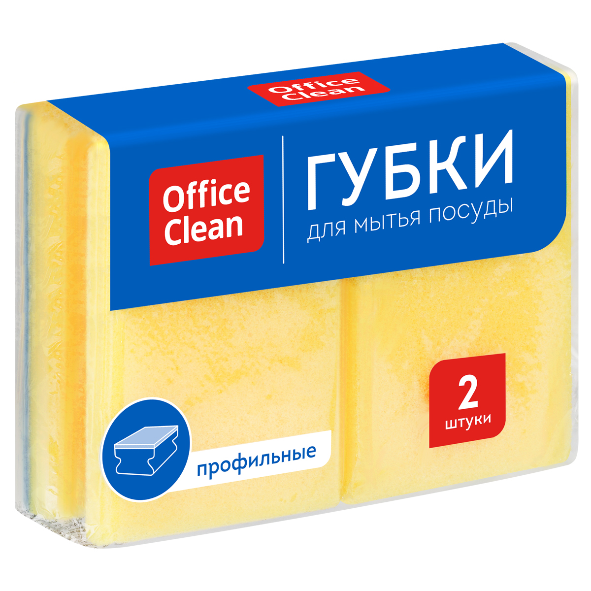Губки для посуды OfficeClean, поролон с абразивным слоем, профильные, 9,6*6,4*4,2см, 2шт 281461