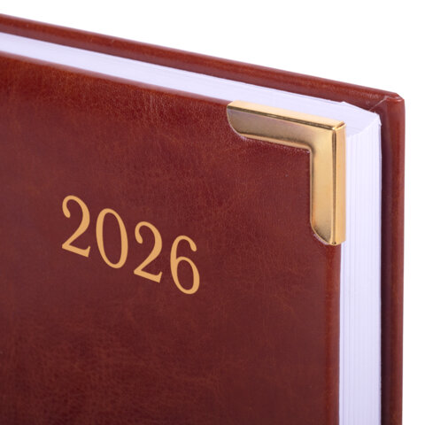 Ежедневник датированный 2026, А5, 138x213 мм, BRAUBERG "Senator", под кожу, коричневый, 117090 - МСК «Форвард»