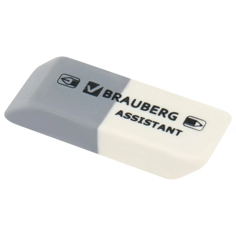 Ластик BRAUBERG ASSISTANT 41х14х8 мм, серо-белый, прямоугольный, скошенный, 222461