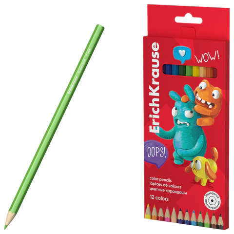 Цветные карандаши ERICH KRAUSE "Jolly Friends", 12 цветов, шестигранные, натуральное дерево, 61792 182133