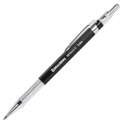 Карандаш механический цанговый 2 мм + грифели HB 12 штук на блистере, BRAUBERG "METALLIC-X 20", металлические детали, 181967 - МСК «Форвард»