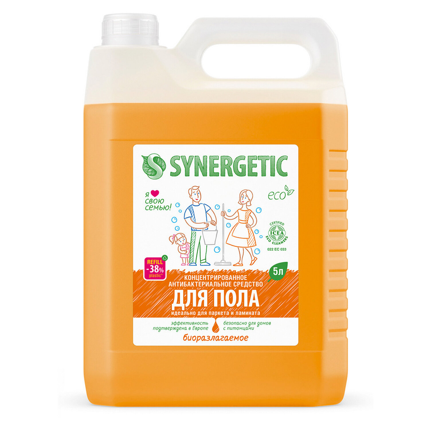 Средство для мытья пола и поверхностей 5л SYNERGETIC, c дезинф. эффектом, биоразлагаемое, 605556