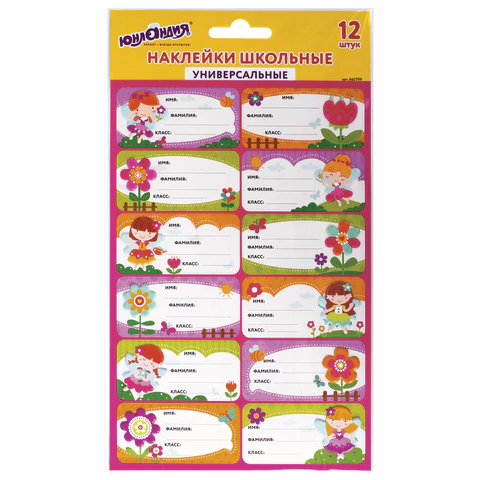 Наклейки для маркировки школьных принадлежностей "Принцессы", 12 штук, 14*21 см, ЮНЛАНДИЯ, 662709