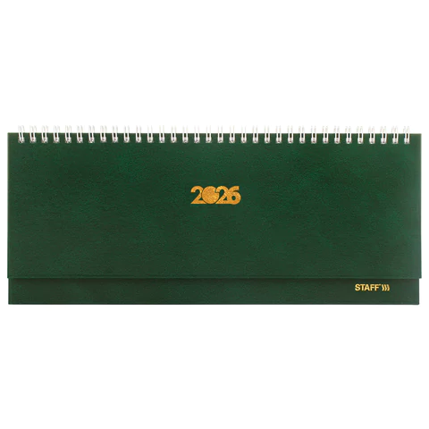 Планинг датированный 2026 300х130 мм, STAFF, гребень, обложка бумвинил, 64 л., зеленый, 117361 - МСК «Форвард»