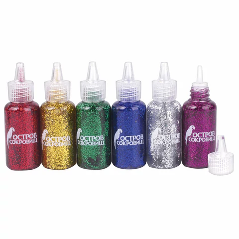 Гель с блестками ОСТРОВ СОКРОВИЩ, для декора, поделок, DIY, творчества, оформления, 6 ярких цветов по 20 мл, блистер, 662258 - МСК «Форвард»