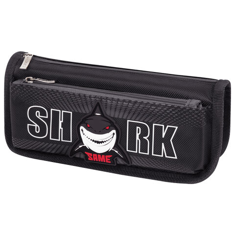 Пенал ЮНЛАНДИЯ, 2 отделения, полиэстер, Shark, черный, 21х6х9 см, 270271