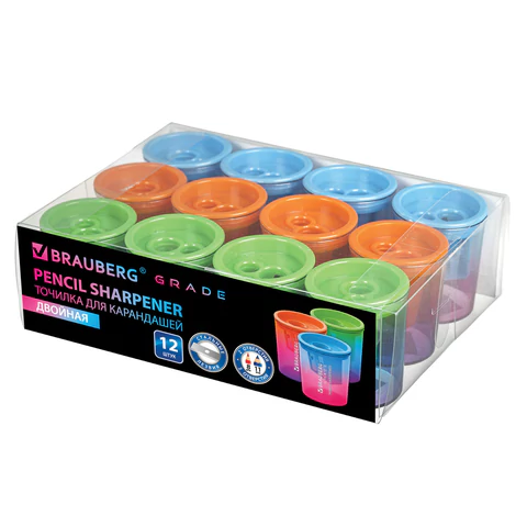Точилка для классических и утолщенных карандашей BRAUBERG "Grade", 2 отверстия, с контейнером, 271998 - МСК «Форвард»