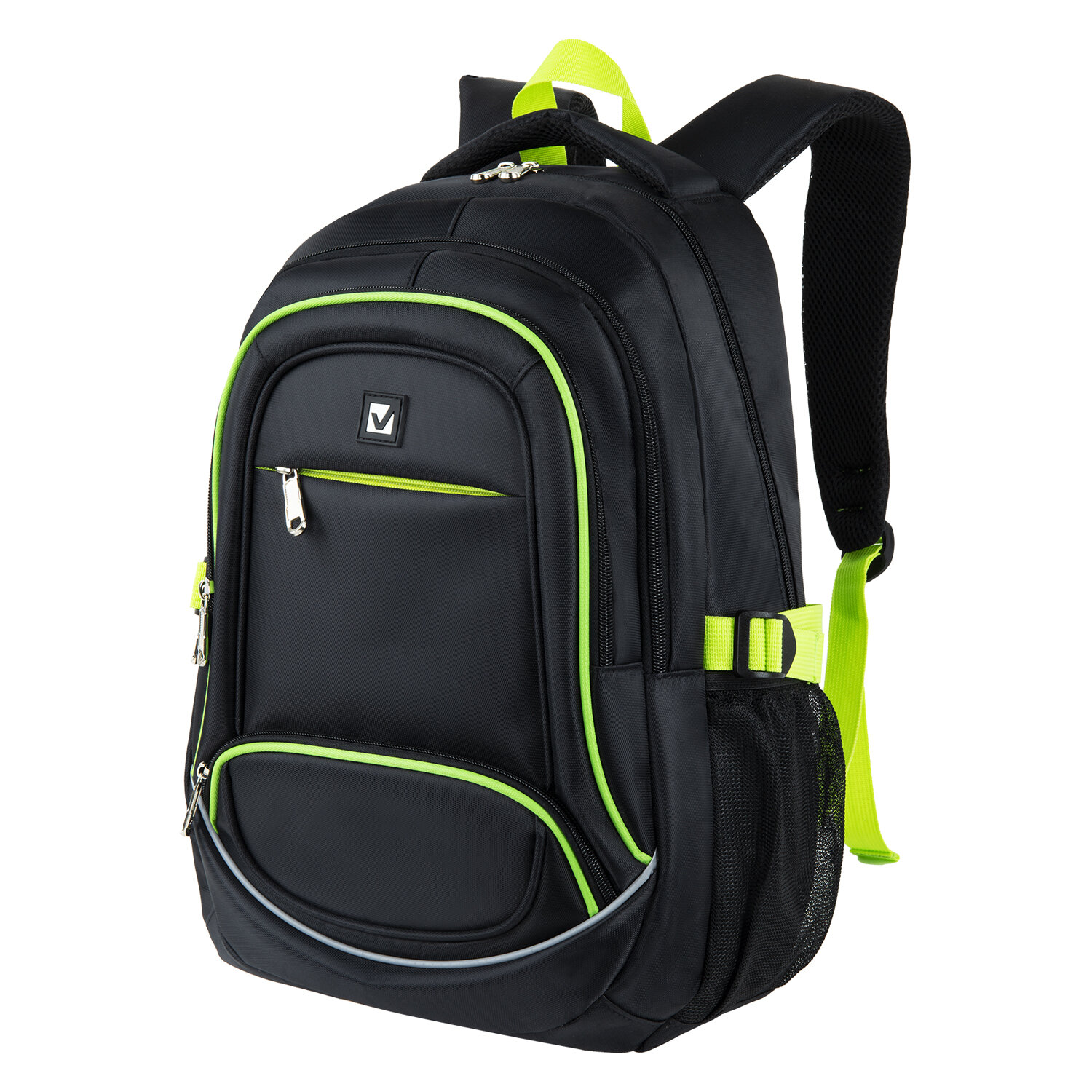 Рюкзак BRAUBERG HIGH SCHOOL универсальный, 3 отделения, Акцент, черный/салатовый, 46х31х18 см,270761