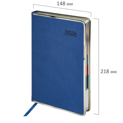 Ежедневник датированный 2026 А5 148х218 мм, GALANT "Infinity Silver", под кожу, синий, 117496 - МСК «Форвард»