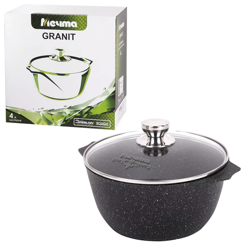 Кастрюля 4 л с жаропрочной крышкой 24 см, антипригарное покрытие, МЕЧТА "Гранит Black", 44802 700721