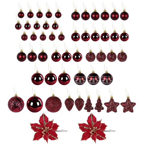 Шары елочные НАБОР 54 предмета "Burgundy Style", пластик, бордо, ЗОЛОТАЯ СКАЗКА, 592591 - МСК «Форвард»