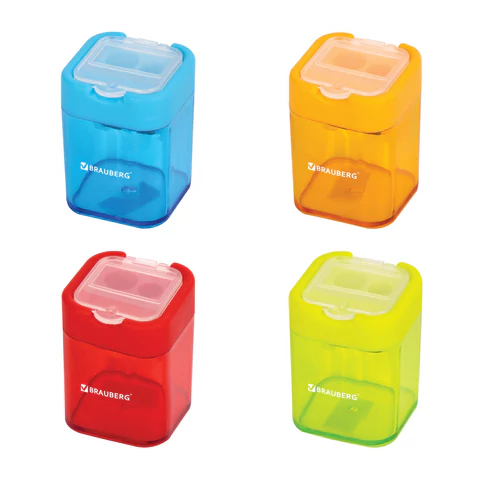 Точилка BRAUBERG PEAK с контейнером, пластиковая, прямоугольная, 2 отверстия, цвет ассорти, 226945