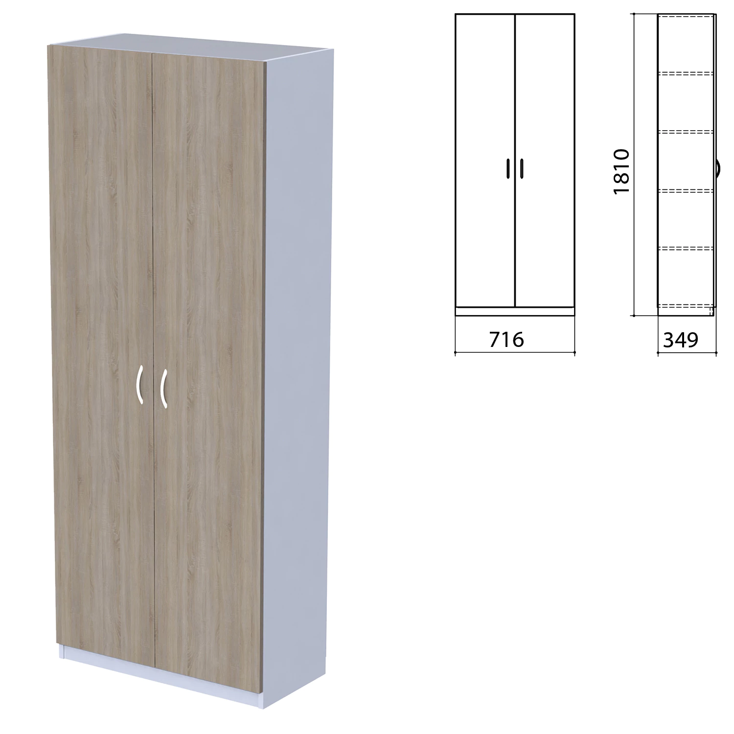 Шкаф закрытый "Бюджет", 716х349х1810 мм, дуб сонома (КОМПЛЕКТ)  982197