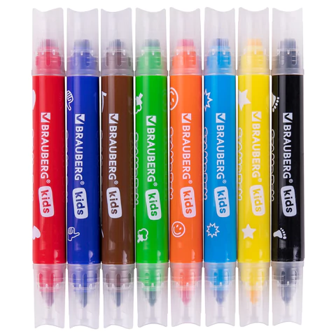 Фломастеры-штампы двусторонние "FUNNY STAMPS", 8 цветов, BRAUBERG KIDS, картонная коробка с европодвесом, 152179 - МСК «Форвард»