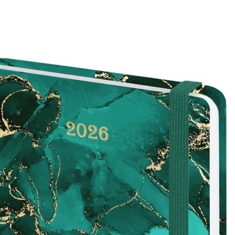 Ежедневник датированный 2026 с резинкой 145х203 мм, А5, BRAUBERG, твердый, фольга, "Мрамор", 117340 - МСК «Форвард»