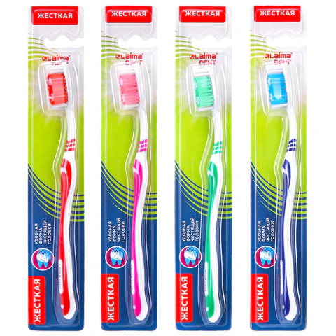 Зубная щетка жесткая WHITENING (ассорти 4 цвета), КОМПЛЕКТ 12ШТ LAIMA DENT, 609688 - МСК «Форвард»
