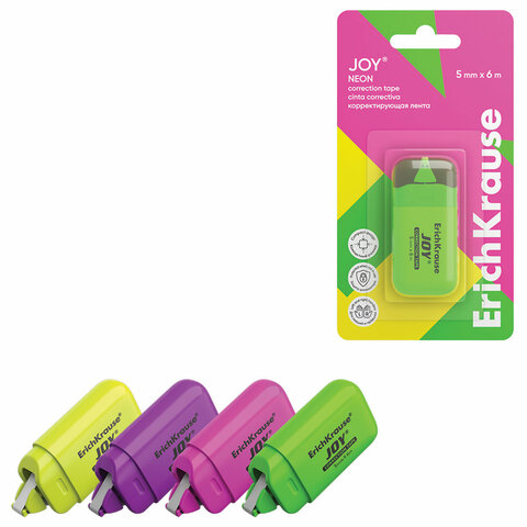 Корректирующая лента ERICH KRAUSE "JOY" 5 мм х 6 м, корпус ассорти, блистер, европодвес, 53197 272904 - МСК «Форвард»