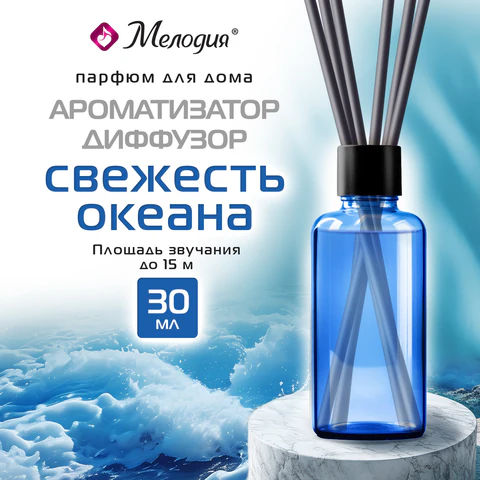 Ароматизатор аромадиффузор с палочками, освежитель 30 мл, МЕЛОДИЯ "Свежесть океана", 609790 - МСК «Форвард»