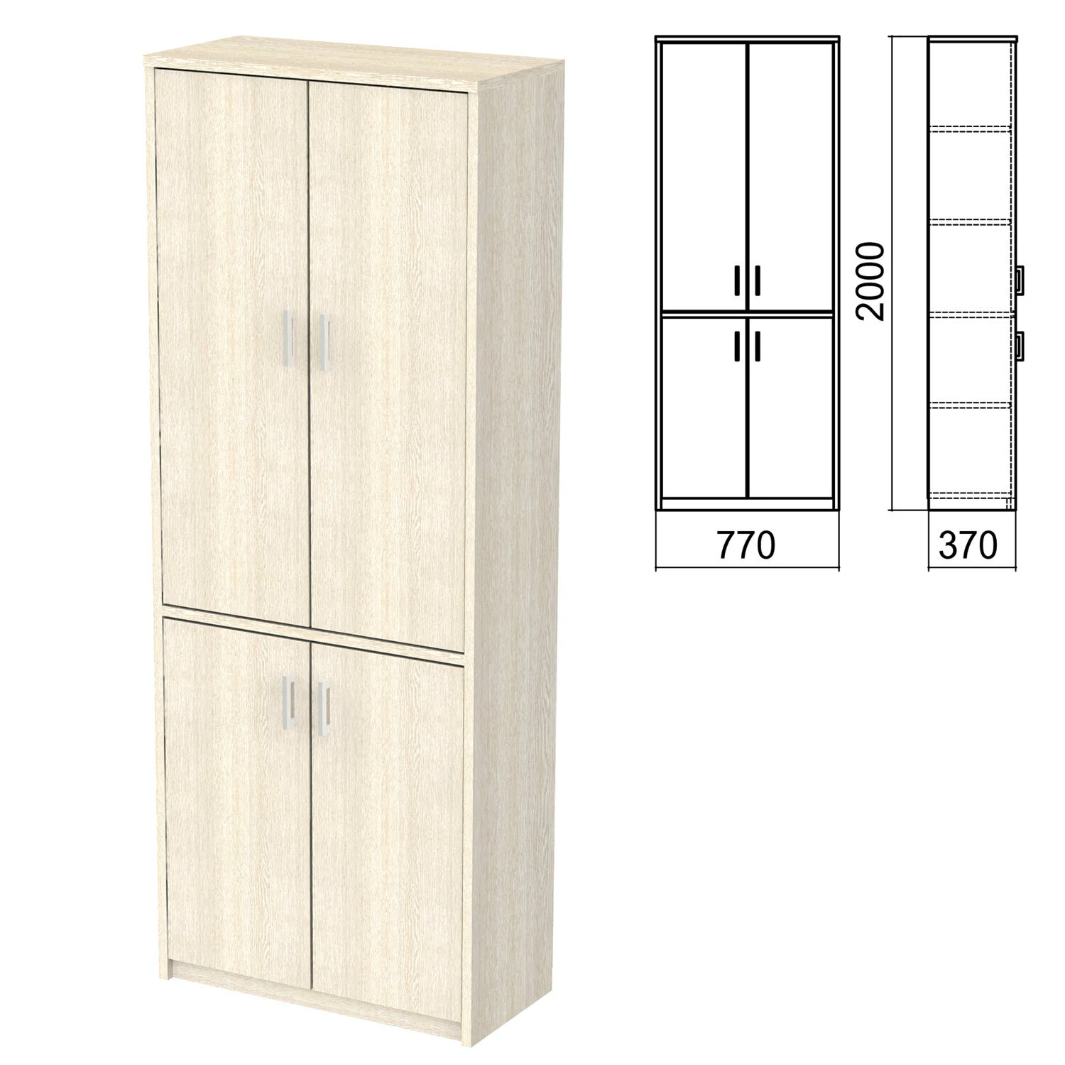 Шкаф закрытый "Арго", 770х370х2000 мм, ясень шимо (КОМПЛЕКТ) 981553