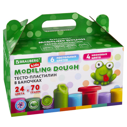 Пластилин-тесто для лепки BRAUBERG KIDS, 24 цвета, 1680 г, крышки-штампики, сундучок, 106722 - МСК «Форвард»