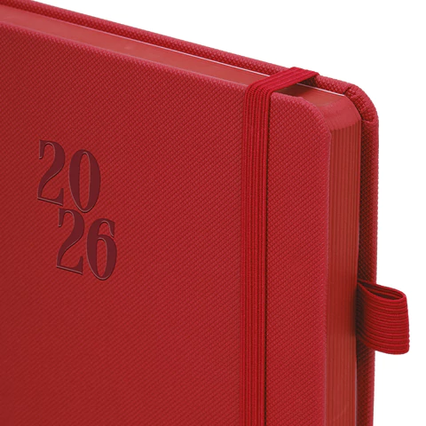 Ежедневник датированный 2026, А5, 138х213 мм, BRAUBERG "Plain", под кожу, резинка, держатель для ручки, красный, 117508 - МСК «Форвард»