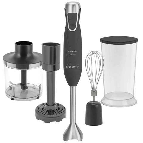 Блендер погружной POLARIS PHB 1380, 1300 Вт, 2 скорости, 4 насадки, стакан, серый, 47653, PHB 1380 Silent 456715