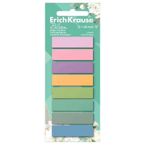 Закладки клейкие ERICH KRAUSE Pastel Bloom, пластиковые, 12х45 мм, 160 штук (20 л. х 8 цветов), 61560 117706 - МСК «Форвард»