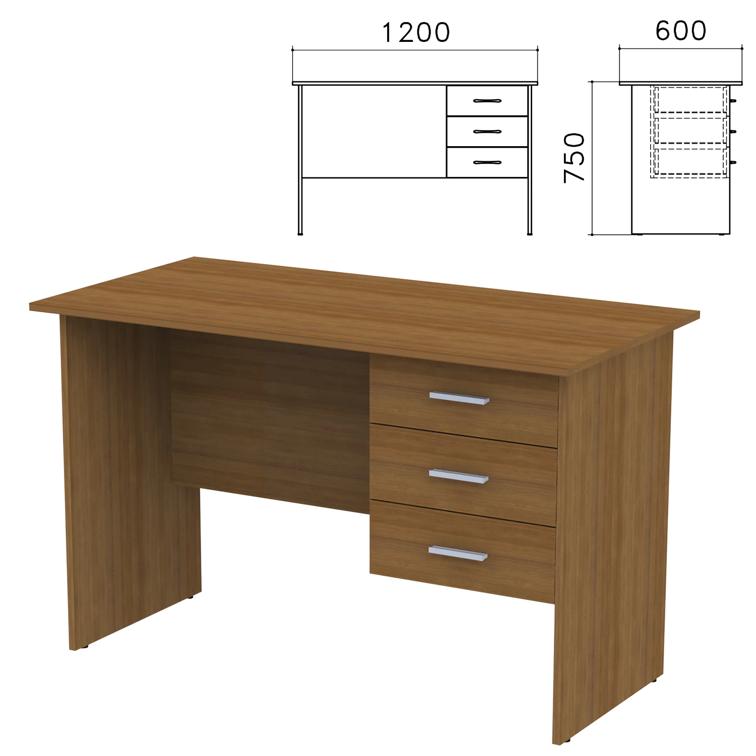 Стол письменный "Канц" (ш1200*г600*в750 мм), тумба 3 ящика, цвет орех, СК27.9  640038