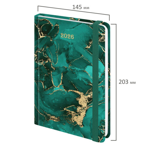 Ежедневник датированный 2026 с резинкой 145х203 мм, А5, BRAUBERG, твердый, фольга, "Мрамор", 117340 - МСК «Форвард»