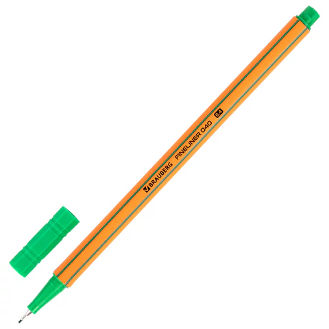 Ручка капиллярная (линер) ЗЕЛЕНАЯ, BRAUBERG "FINE 040", шестигранная, линия письма 0,4 мм, 144144 - МСК «Форвард»