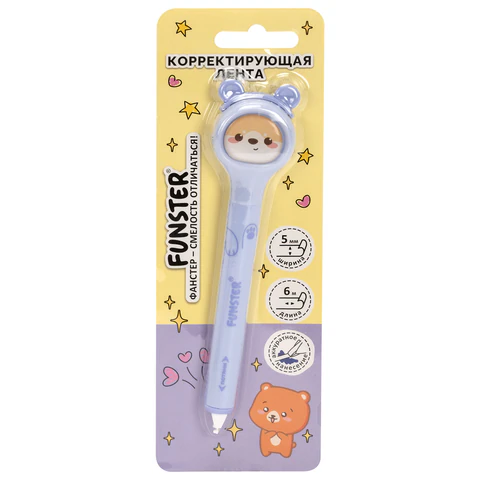 Корректирующая лента FUNSTER (ФАНСТЕР) "Милые зверята", 5 мм x 6 м, ассорти, в блистере, 273982 - МСК «Форвард»