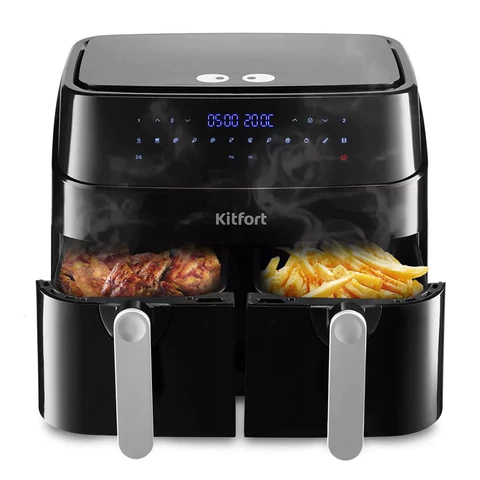 Аэрогриль KITFORT КТ-2250, 1750 Вт, 2х4,5 л, 12 программ, таймер, сенсорное управление, черный 458156